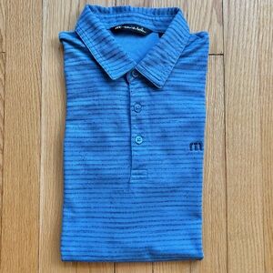 Travis Mathew Mens Short Sleeve Performance Polo Shirt Medium Light Blue Stripes